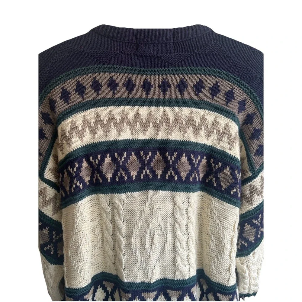 Vtg Royal Knight Grandpa Sweater Abstract Pattern Geometric Checkers Chunky Blue